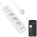 GHome Multiprise Connectée WiFi avec 3 Prises CA et 3 Ports USB, Interrupteur Contrôlé Séparément avec Prise Multiple, Intelligent avec Parafoudre Compatible avec Alexa et Google Home, Fonctionne