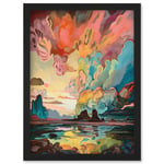 Van Gogh Inspired Atmospheric Clouds Over Mono Lake at Dawn Modern Watercolour Painting Artwork Framed Wall Art Print A4