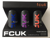 FCUK Body Spray Set 3 x 200ml Mens Gift Urban Vintage & Sport Fathers Day