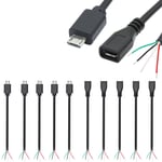 10 Pièces(5 Paires) micro USB mâle femelle à fil nu à 4 broches,28AWG 2A micro Queue de cochon USB,USB rallonge de câble,prise USB soudable,pour les bricoleurs(30cm)