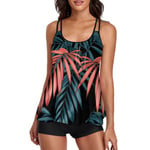 Flowy Tankini baddräkt damer mage en del baddräkt tvådelad baddräkt tank top med shorts  röda blad XL