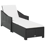 Transat Chaise Longue Bain De Soleil Lit De Jardin Terrasse Meuble D'extérieur Avec Coussin Blanc Crème Résine Tressée Noir Helloshop26 02_0012305