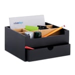 Relaxdays Organisateur Bureau, 1 tiroir, 6 Compartiments, Bambou, HxLxP: 13x26x23,5 cm, Range-Fournitures, Noir - Nature