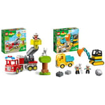 LEGO 10969 Duplo Town Le Camion de Pompiers, Jouet de Construction & Duplo 10931 Le Camion et la Pelleteuse - Jeux de Voiture sur Le théme du Chantier pour Les Enfants de 2 Ans et Plus