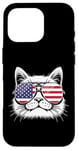 Coque pour iPhone 16 Pro Lunettes de soleil aviateur motif chat patriotique drapeau américain