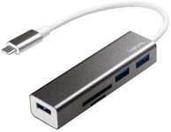 USB-C hub til 3 x USB-A 3.0 + Kortlæser - 5 vejs