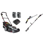 Sprint 2x18V (36V) Tondeuse à Gazon Lithium-ION 44 cm de Largeur de Coupe 440P18V, Powered by Briggs & Stratton + Tronçonneuse 20 cm et Taille-haie 41 cm sur Perche à Batterie Li-ION 18V Sprint 18PSH