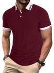 YUNDAI Mens Polo Shirts Summer Short Sleeve Breathable Cotton Buttons T-Shirt Casual Golf Tennis Gym Tops for Men Adult UK, Large D-Wine Red