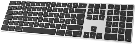 Clavier Bluetooth Aans Fil Rechargeable,En Aluminium Pour Mac,Clavier Silencieux Avec Touches Ultra-Discrètes,Compatible Avec Apple Imac,Macbook,Mac Et Ipad,Layout Azerty,Argent Et Noir