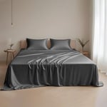 LINENWALAS Single Sheet Set -100% Tencel Lyocell Silk Sheets, 3 Piece Sheets Set for Single Size Bed, Deep Pocket, Soft Premium Cooling Eucalyptus Bedding Sheet (Charcoal Grey, Single)