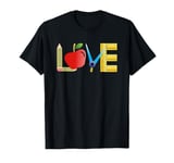 Love Apple Pencil Ruler Teacher School Design T-Shirt