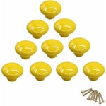 (Jaune)Lot de 10 boutons de placard ronds colorés en céramique à trou unique pour tiroir, placard, commode, porte