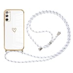 Pnakqil Coque pour Samsung Galaxy S20 FE 5G avec Cordon de Collier, Silicone Antichoc Housse avec Motif Coeur d'amour avec Lanière en Corde, pour Samsung S20 FE 6.5 Pouces Case avec Bandoulière, Blanc