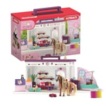 Salon pour Animaux de Compagnie 66 Pièces - Coffret de Jouets avec Figurine Cheval, Soigneur, Chiots et Accessoires pour Enfants