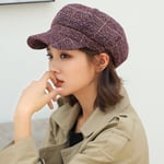 (Viininpunainen)HT1991 Naiset Miehet Villa Huopabaretit Korkealaatuinen Syksy Talvihattu Paksu Lämmin Unisex Kahdeksankulmainen Newsboy Cap Retro Ruudullinen Baretti Lippalakki