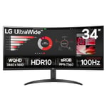 LG Electronics Curved UltraWide Monitor 34WR50QK, 34 inch, 1440p, 100Hz, 5ms Response Time, VA Panel, Smart Energy Saving, Displayport, HDMI