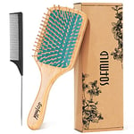 Hair Brush, Eco-Friendly Bamboo Paddle Hairbrush for Long Short Curly Thick Thin Hair for Men Women Kids, Massaging Scalp, Reducing Tangle & Hair Breakage, Promoting Hair Growth (Blue)