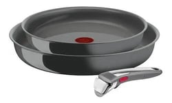 Set de 2 poêles Tefal Ingenio Renew avec 1 Poignée amovible L2629202 Gris Hippo Premium