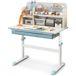 Goplus - Bureau Enfant, Table d'Étude Réglable en Hauteur avec Rangement, Plateau Inclinable à 7 Niveaux, Tiroir, Support à Livre, Bureau Fille