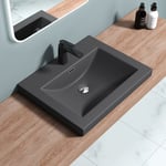 Lavabo Vasque à Encastrer Colossum01 Fonte Minérale Solid Surface Gris Noir Mat 60 x 48 x 13 cm - Gris noir mat - Sogood