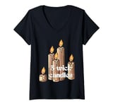 Womens Girls love 3-wick candles black flame candle fant Groovy V-Neck T-Shirt