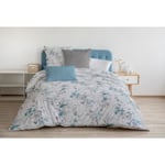 Parure de couette 240x260 cm HOME LINGE PASSION POMPADOUR : Housse de couette + 2 taies d'oreiller - 100% Coton 57 Fils - Blanc/bleu