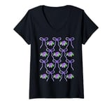 Womens Purple Ribbons and Bows Watercolor Violet Hibiscus Flower V-Neck T-Shirt