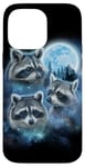 Coque pour iPhone 14 Pro Max Trois ratons laveurs engloutis dans les nuages de galaxie sous la lune glacée