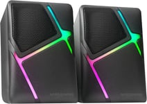 Haut-parleurs Gaming RGB Flow, Drivers Inversés et Son 3D-Surround 10W, Haut-parleurs Compacts avec Boîtier de Contrôle du Volume, Connexion Universelle Jack 3.5mm, Noir