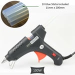 Hot Melt Glue Gun 100w + 10 Free Double Length Glue Sticks 11mm X 200mm Uk Plug