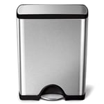 simplehuman CW1816 50L Rectangular Kitchen Pedal Bin, Strong Steel Pedal, Silent Soft Close Lid, Stay-Open Lid, Non-Skid Base, Fingerprint-Proof, Inner Bucket, Brushed Stainless Steel