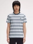 Fred Perry Sport Fine Stripe Tee, Light Ice/Petrol Blue