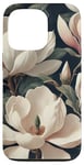 Coque pour iPhone 13 Pro Magnolias crémeux élégants sur fond sombre