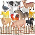 BUYGER Jouet Figurines Animaux de la Ferme Enfant, Grande et Mini Réaliste Animaux Figurine en Plastique avec Assemblez la Clôture, Cadeau pour Enfant Garçons Filles 3 4 5 Ans