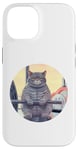 iPhone 14 Cute Grey Fit Muscle Cat Sitting on Gym Lifting Bench Case