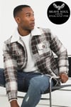 Brave Soul Men Buttoned Lumberjack Heavy Shacket Jacket Brushed Blanket Coat