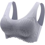 5D Wireless Latex Contour Bra, Wireless Push Up Comfort Shock-Proof Latex Pad Lace Bra, Bras for Women, Elastic Push Up Comfort Bra Gray XXL