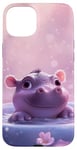 Coque pour iPhone 15 Plus Joli bébé hippopotame fond rose