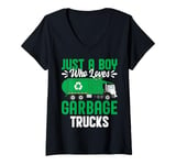 Womens Recycling Trash Kids Just A Boy Who Loves Garbage Trucks V-Neck T-Shirt