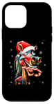 Coque pour iPhone 12 mini Cheval de Noël portant un chapeau de Père Noël en sucre d'orge coloré