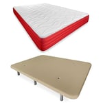 DUÉRMETE ONLINE Beige Lit Complet avec Matelas Lite réversible + Base tapissée renforcée Couleur 6 Pieds, Bois, 105 x 190