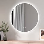 EMKE Miroir Salle de Bain LED Rond 80 cm, avec Interrupteur Tactile + 3 Types de Feux Blanc Chaud/Blanc Froid/Neutre