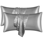 UQQU Satin Pillow Cases 2 Pack, Satin Pillowcase for Hair and Skin, Pillow Cases Standard Size 40 x 80 cm, Super Soft Pillow Case with Envelope Closure (Light Grey)