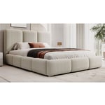 Lit Honor Velours Côtelé Avec Coffre De Rangement Et Tête De Lit Matelassée - Velours Côtelé Beige - 160x200, Style , x x cm - Velours Côtelé Beige