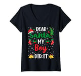 Womens Dear Santa My Boy Did It Funny Boy Christmas Pajamas V-Neck T-Shirt