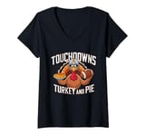 Womens Touchdowns Turkey and Pie Thanksgiving American Football V-Neck T-Shirt