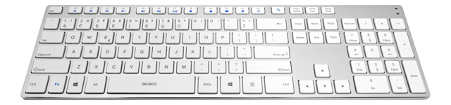 DELTACO – Wireless slim keyboard, USB receiver, LT layout, silver/white (TB-802-W-LT)