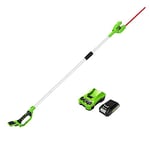 Greenworks G24PH51K2 Cordless Pole Hedge Trimmer with Split Shaft, 51cm Dual Action Blades, Blade Cuts Up to 18mm, 125 Degree Head Pivot, 1500spm, 24V Battery & Charger, 3 Year Guarantee