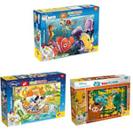 LISCIANI - LOT 3 Maxi Puzzles Disney 2 en 1 - Némo (70x50cm) + Mickey Mouse + Le Roi Lion - 60 Pièces Chacun - Double Face à Colorier - Feutres Inclus - Jeux Éducatifs Enfants 3-4+ Ans