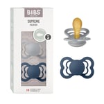 BIBS Supreme Soother 2-Pack, BPA Free Dummy Pacifier, Symmetrical Nipple. Natural Rubber Latex, Size 2 (6-18 Months), Cloud/Steel Blue